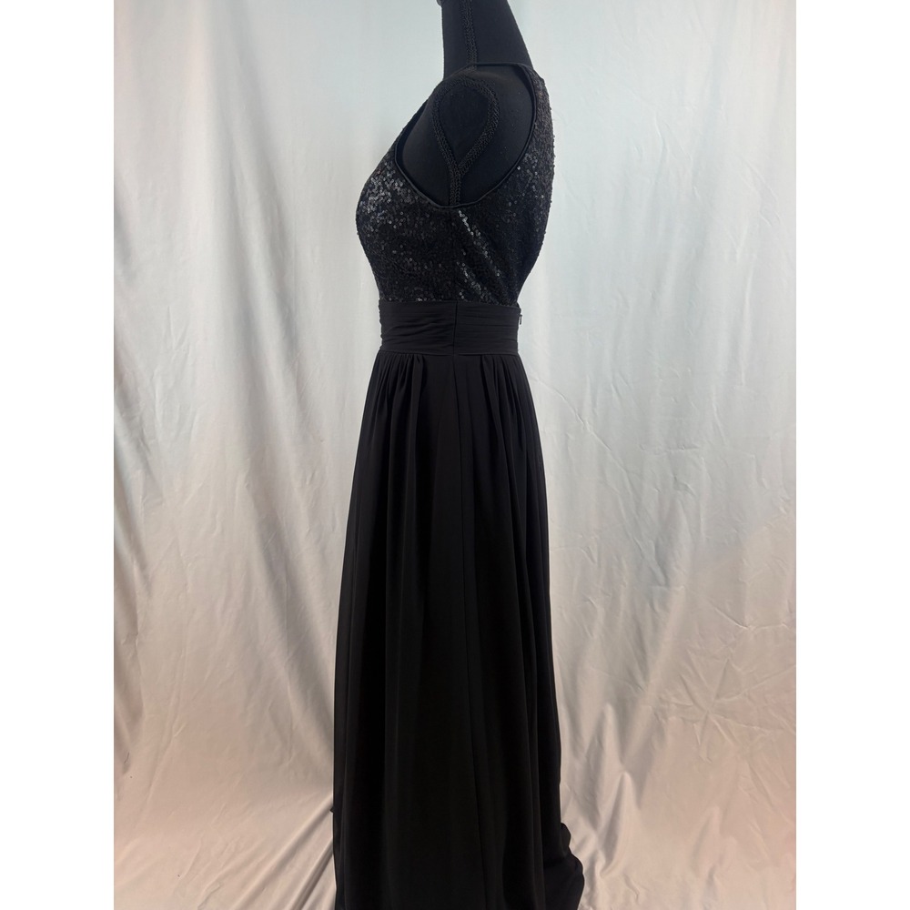 Black Sequin Halter Neck Maxi Dress Open Back Ruched Waist Formal Evening Gown - Picture 5 of 16